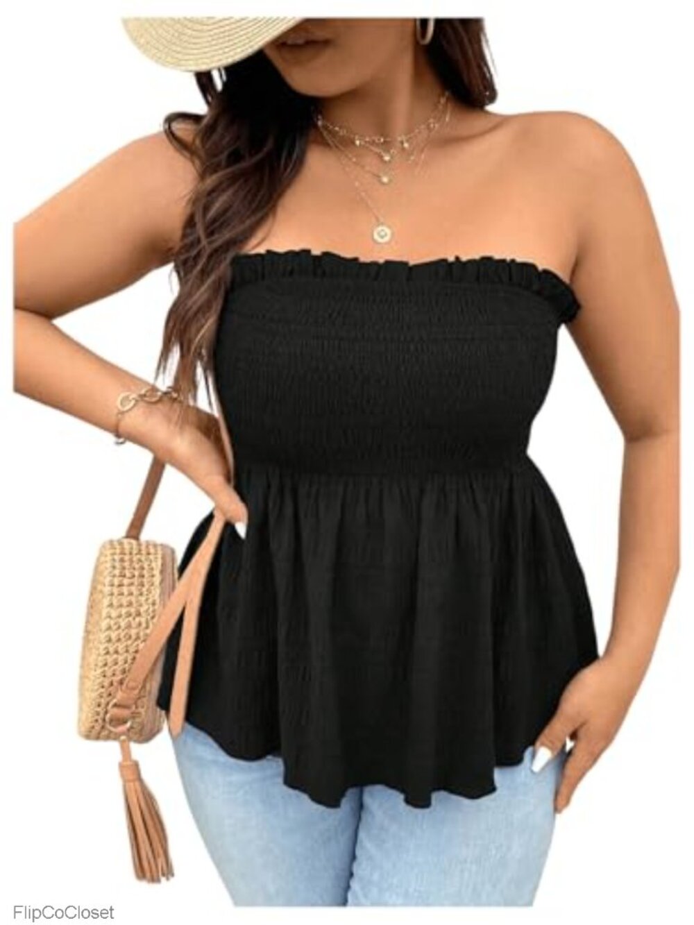 Plus Size Sleeveless Strapless Bandeau Tank Top Flowy Boho Vacation Summer